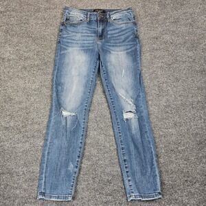 Judy Blue Relaxed Fit Jeans Womens 29 Distressed Denim Stretch Mid Rise Med Wash